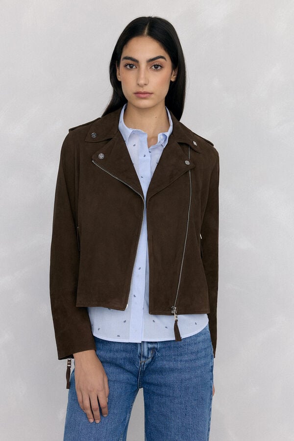 Pedro del Hierro suede biker jacket Brown