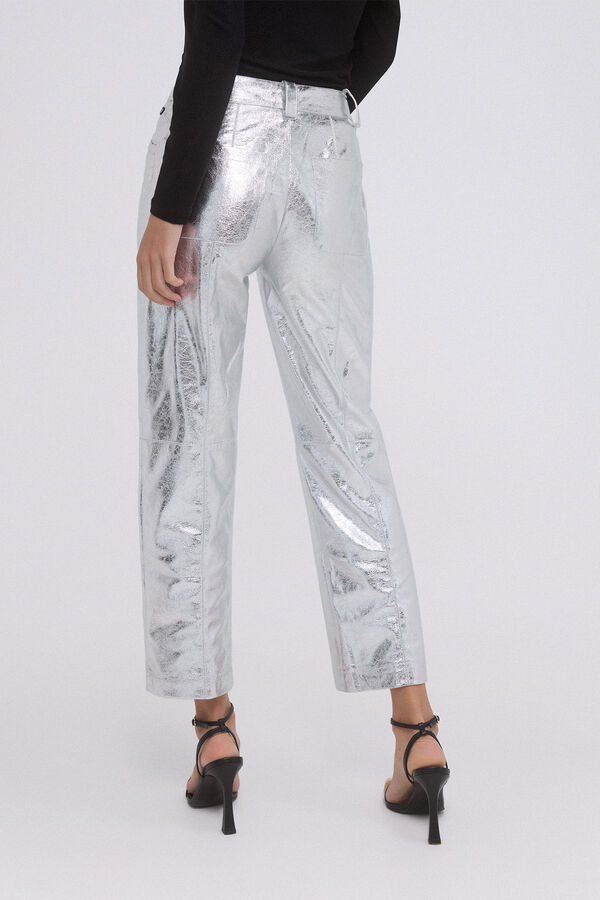 Pedro del Hierro Metallic PU trousers with cuts Grey