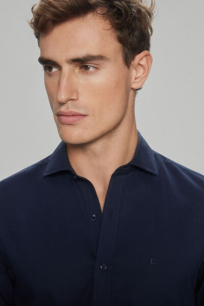 Pedro del Hierro Plain slim fit non-iron + odour-resistant 24h shirt Blue