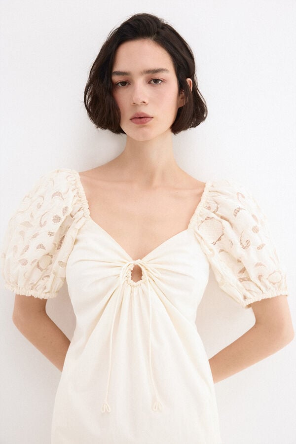 Pedro del Hierro Embroidered sleeve midi dress White