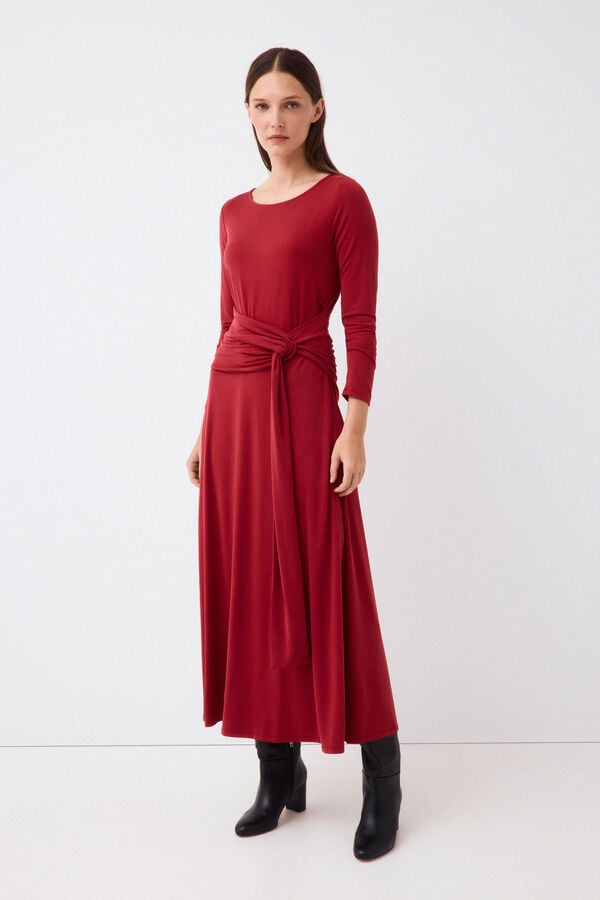 Pedro del Hierro Fluid long sleeve dress with knot detail Red