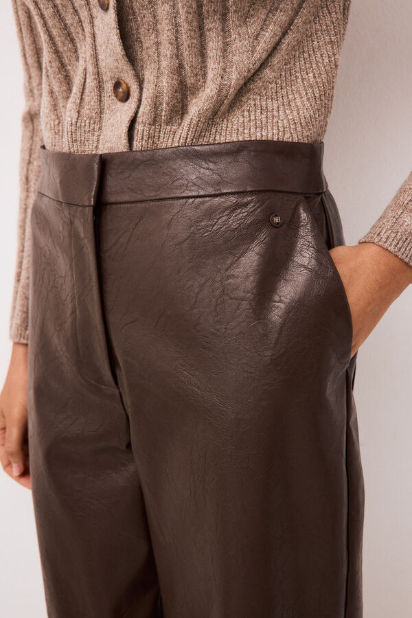Pedro del Hierro Faux leather trousers Brown