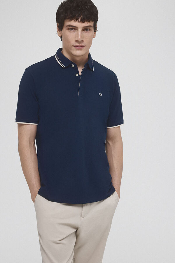 Pedro del Hierro plain polo shirt with tips and hidden buttons Blue