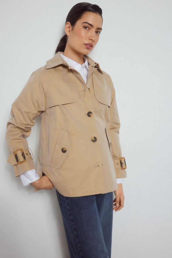 Short cotton trench coat, Women's jackets