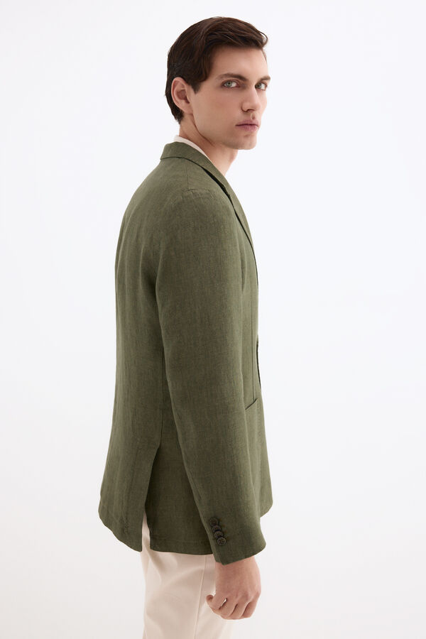 Pedro del Hierro Linen herringbone blazer Green