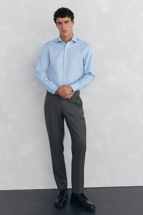 Pedro del Hierro Camisa social lisa que não pode ser passada a ferro + resistente a manchas Azul