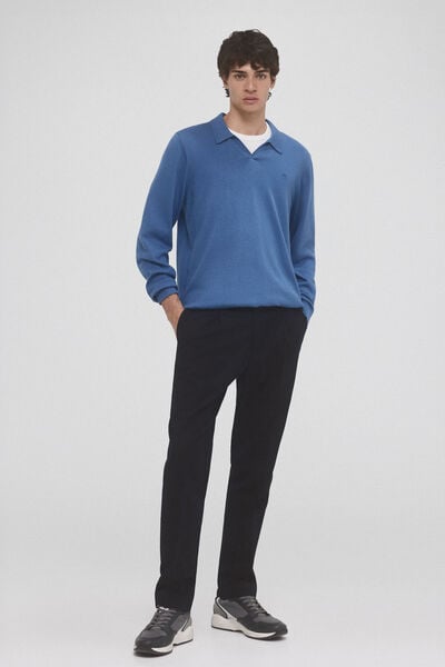 Pedro del Hierro Premium jersey-knit plain polo shirt neck jersey  Blue