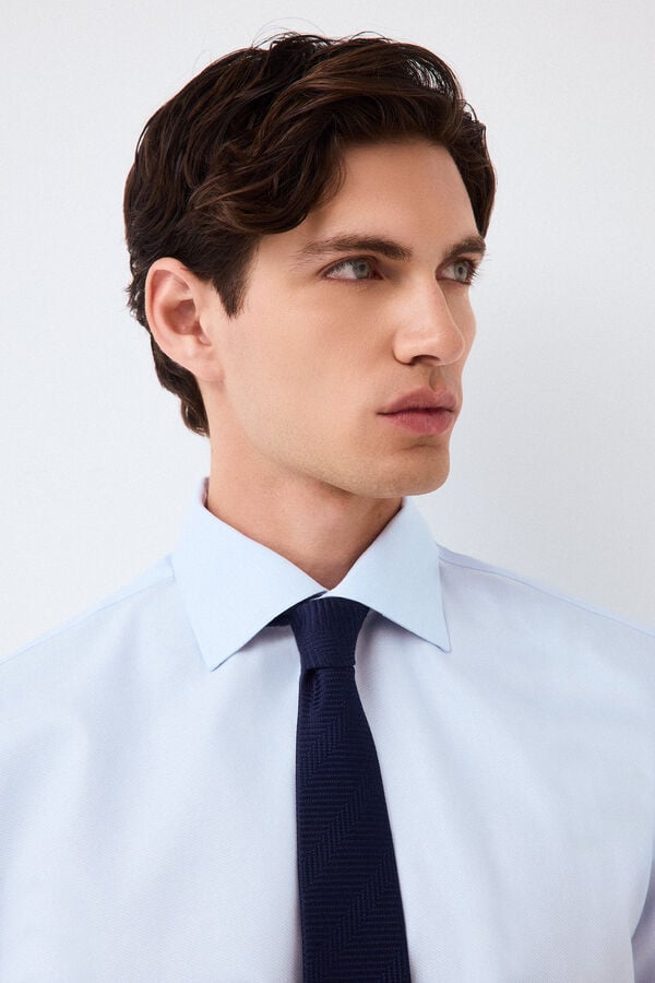 Pedro del Hierro Camisa de vestir lisa non iron + antimanchas punho duplo Azul