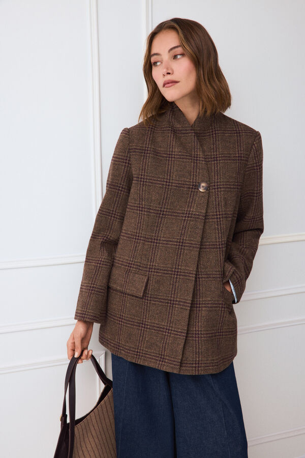 TFP by Tamara Falc&oacute; Plaid funnel neck jacket Brown