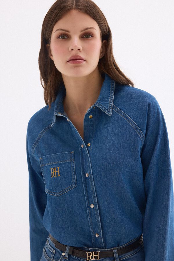 Pedro del Hierro Camisa curta denim Azul