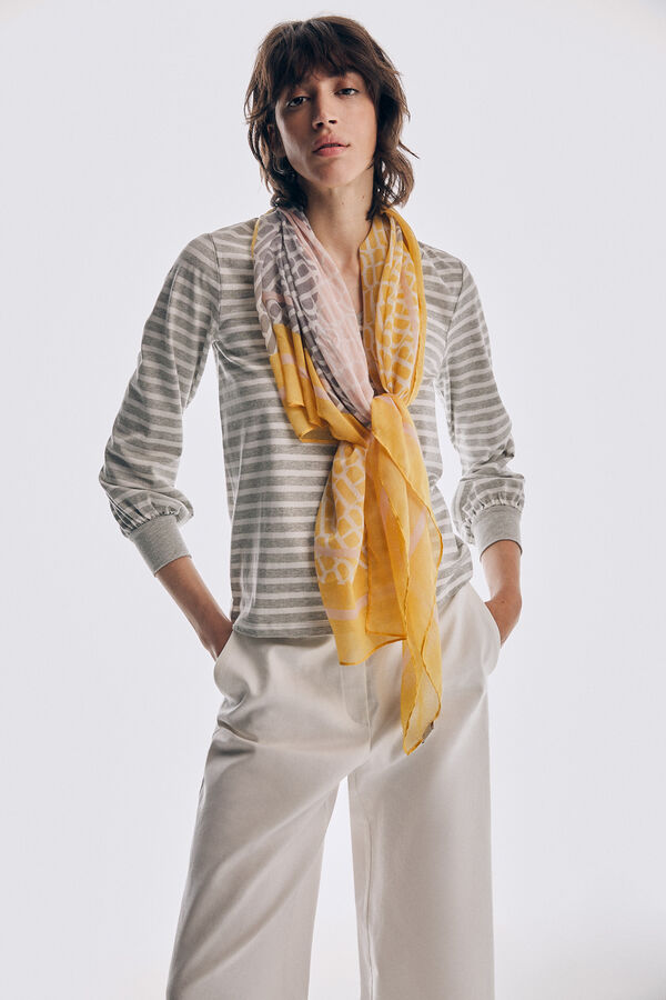 Pedro del Hierro Striped logo long-sleeved V-neck T-shirt Pink