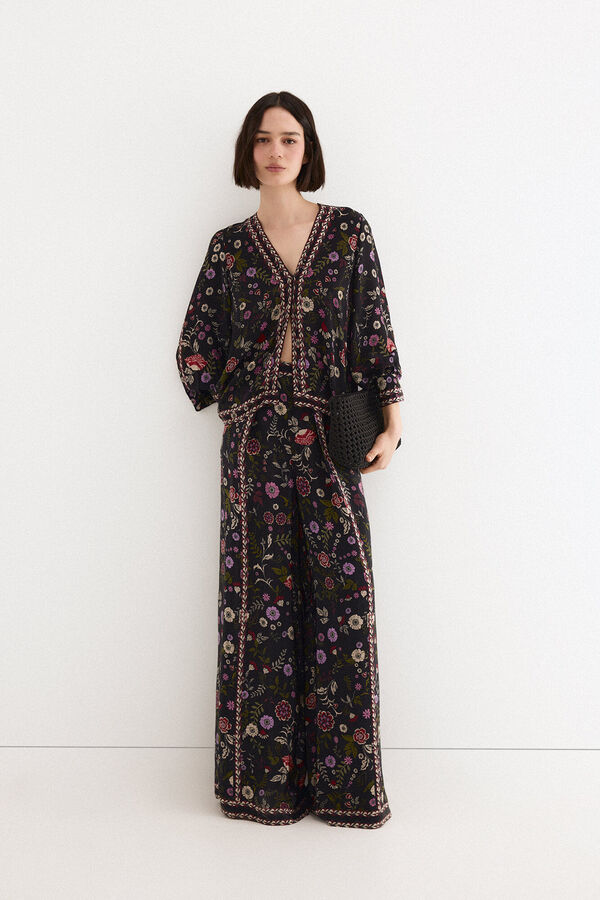 TFP by Tamara Falc&oacute; Border print blouse Black