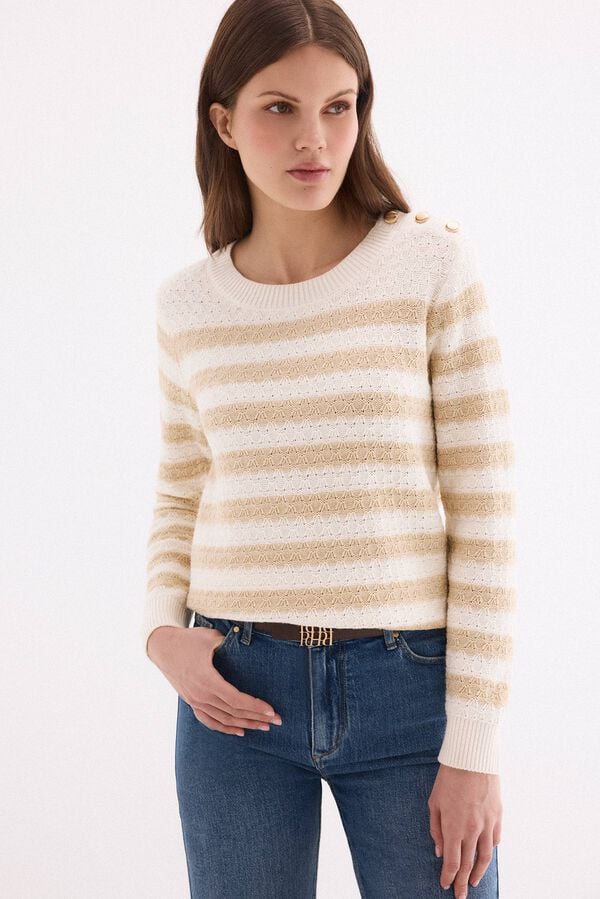 Pedro del Hierro Basic two-tone striped jumper Beige