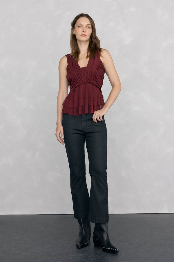 Pedro del Hierro Leather-effect flared cropped basic jeans Black