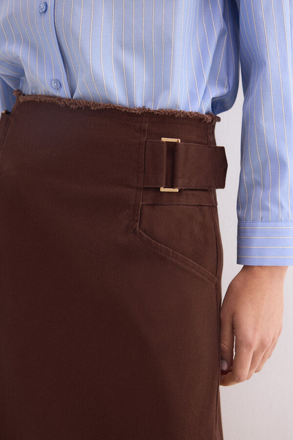 Pedro del Hierro Denim side buckles skirt Brown