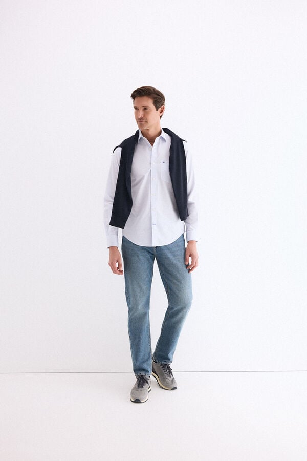 Pedro del Hierro Non-iron stain-resistant plaid shirt Blue