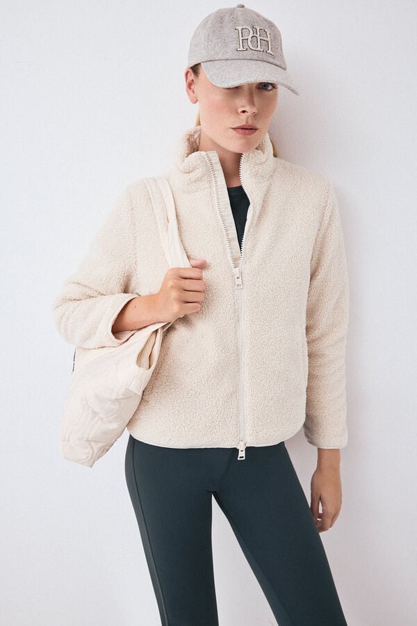 Pedro del Hierro Faux leather short parka Ecru
