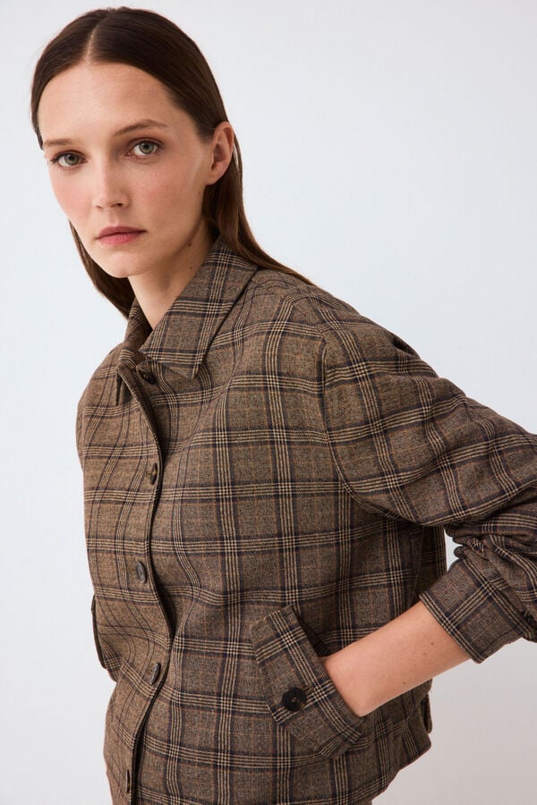 Pedro del Hierro Harris plaid bomber Brown