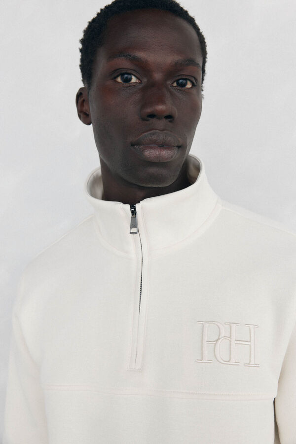 Pedro del Hierro Technical fabric zip-neck sweatshirt Beige