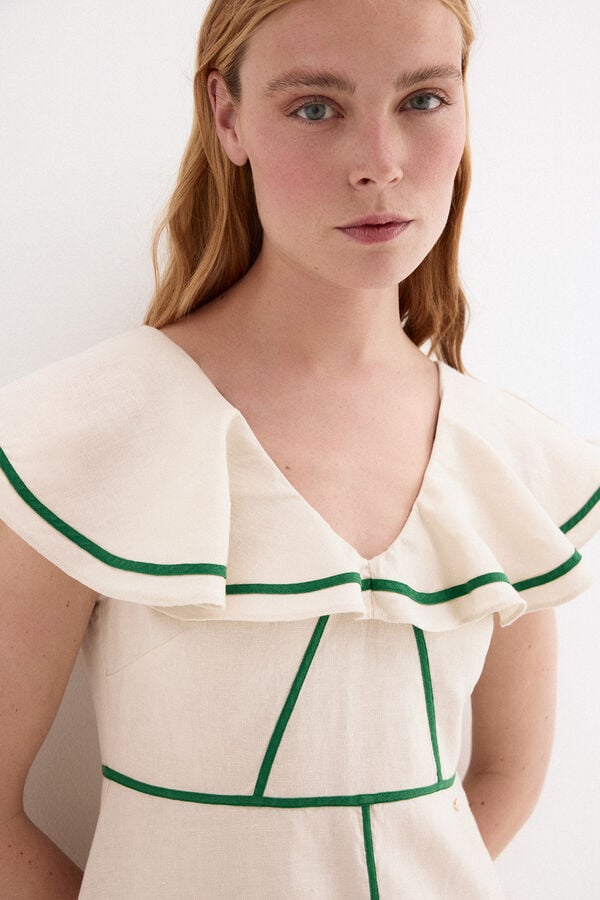 Pedro del Hierro Linen dress with contrast details Ecru