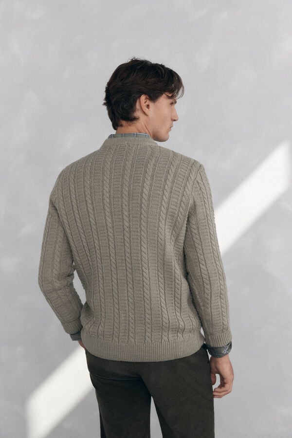 Pedro del Hierro Cable knit wool round neck jumper Green