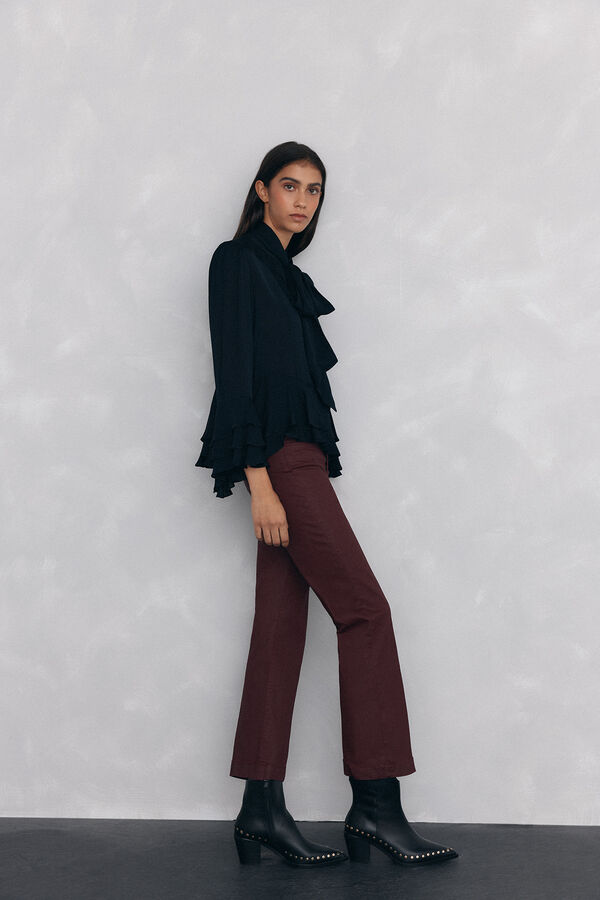 Pedro del Hierro Leather-effect flared cropped basic jeans Burgundy