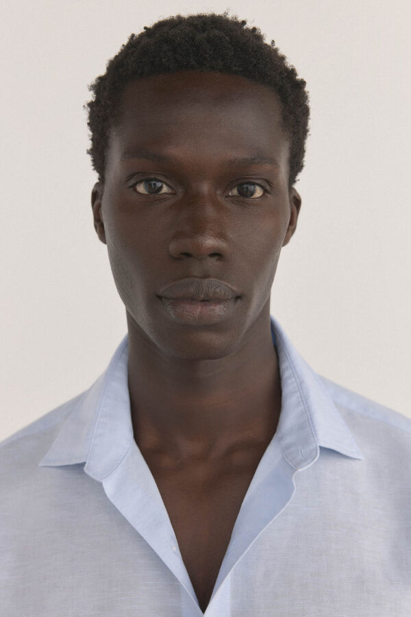 Pedro del Hierro Short sleeve fabric linen shirt Blue