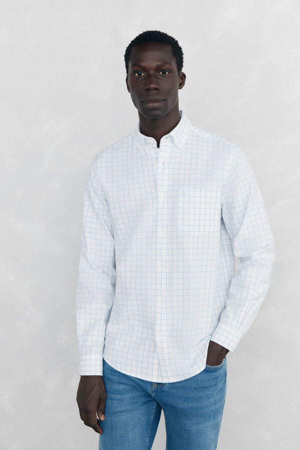 Pedro del Hierro Brushed Oxford Check Shirt Blue