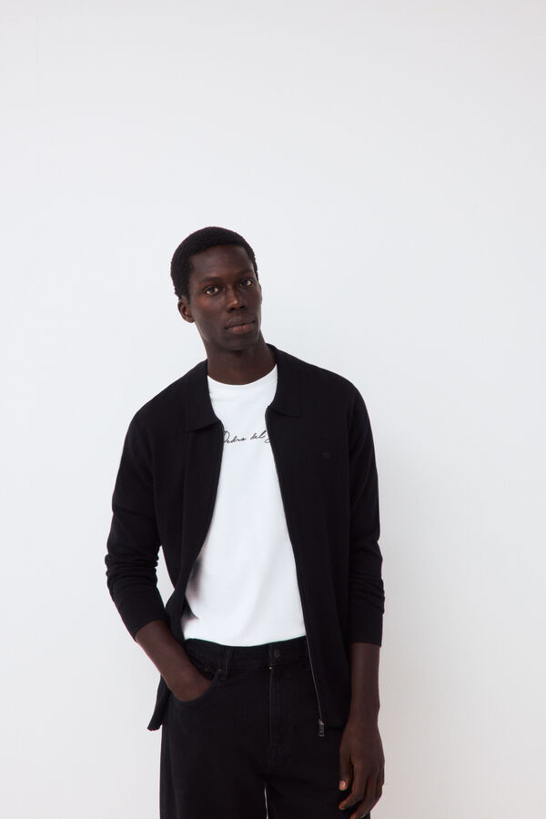Pedro del Hierro Cotton silk cashmere zip fastening premium cardigan Black