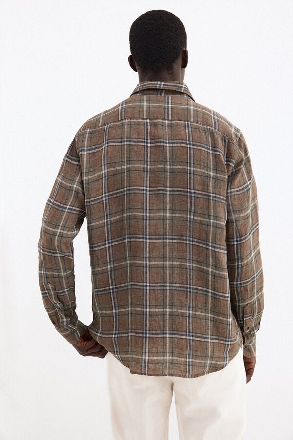 Pedro del Hierro Italian linen plaid shirt Brown