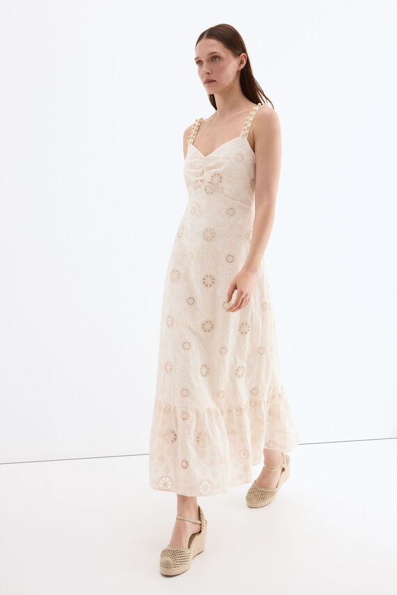 Vestido largo algodón con bordados