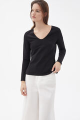 Pedro del Hierro Camiseta manga larga cuello pico Negro