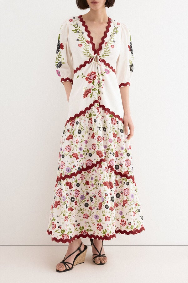 TFP by Tamara Falc&oacute; Vestido comprido estampado Branco