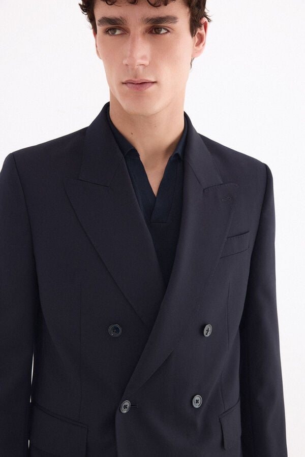 Pedro del Hierro Blazer cruzado slim em canvas bi-stretch Azul