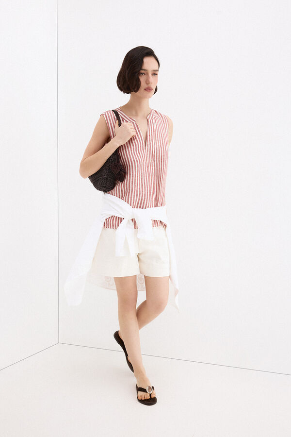 Pedro del Hierro Top em linho &agrave;s riscas Rosa