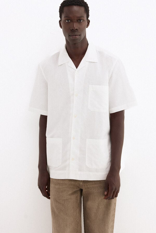 Pedro del Hierro Linen short sleeve Guayabera shirt Ecru