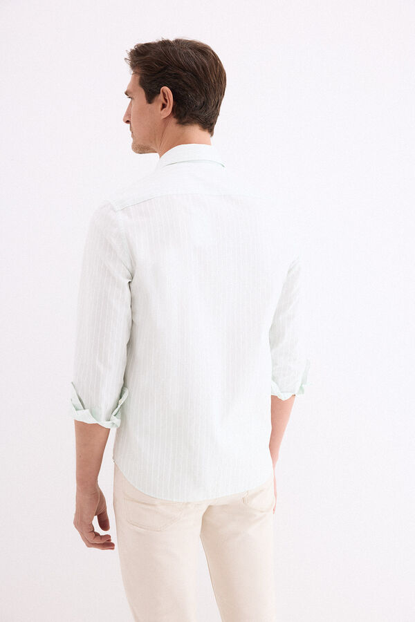 Pedro del Hierro Poplin textured striped shirt Green