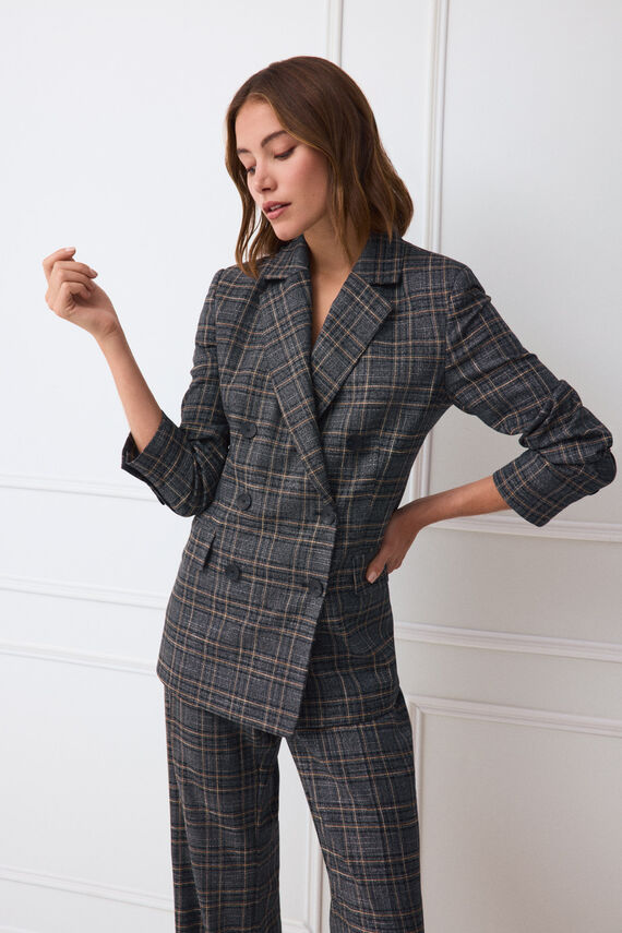 Blazer cruzada entallada cuadros