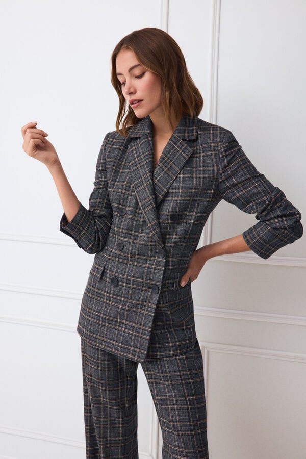 TFP by Tamara Falc&oacute; Checked fitted double-breasted blazer Blue