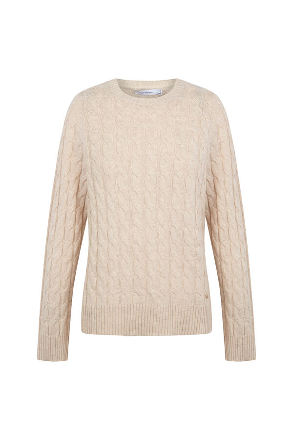 Pedro del Hierro Merino wool cross-knit knit sweater Beige