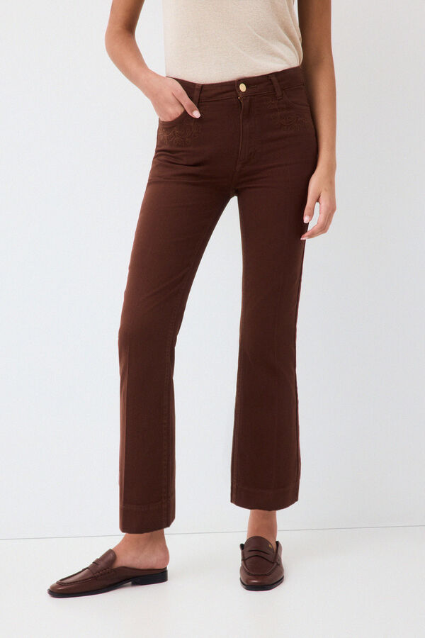 Pedro del Hierro Embroidered cropped flare jeans Brown