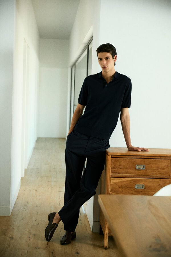 Pedro del Hierro Polo de malha premium em algod&atilde;o Azul