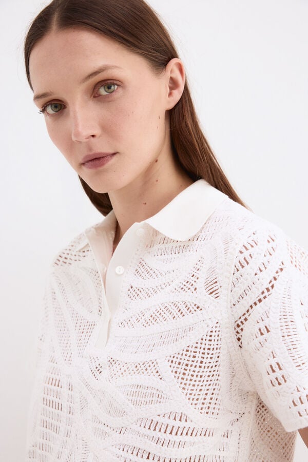 Pedro del Hierro Openwork polo shirt Ecru
