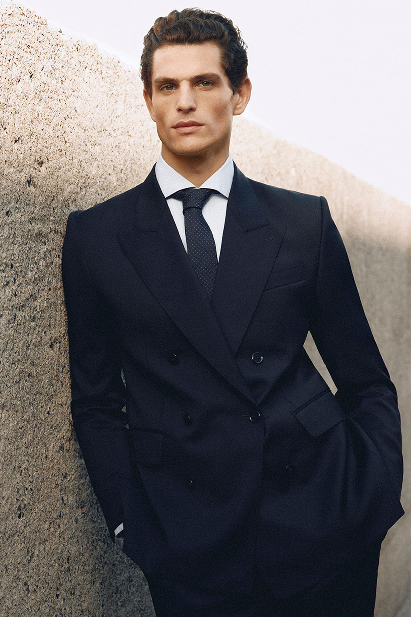 Pedro del Hierro Blazer cruzado slim em canvas bi-stretch