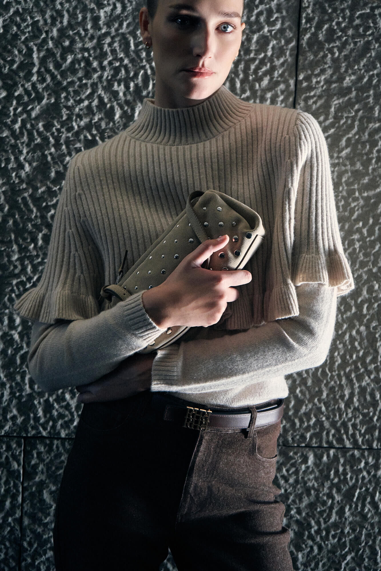 Pedro del Hierro Studded leather shoulder bag