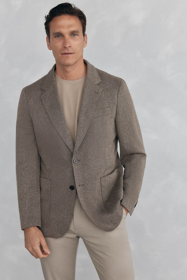 Pedro del Hierro herringbone jersey-knit with removable lining Brown