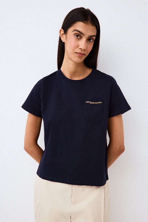 Pedro del Hierro Short sleeve T-shirt with pocket and chain detail Blue