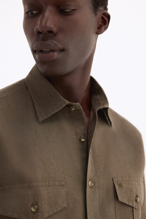Pedro del Hierro Linen short sleeve pocket shirt Green