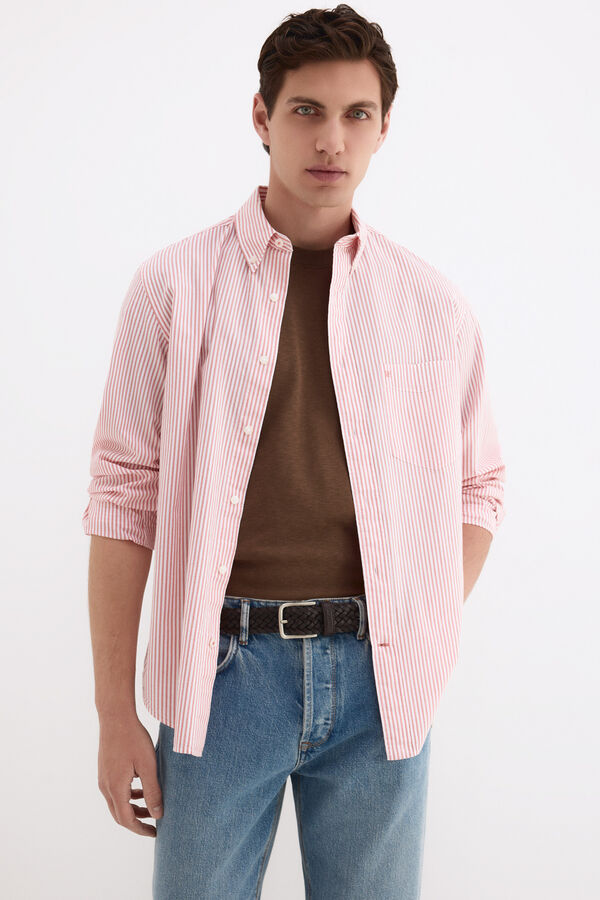 Pedro del Hierro Seersucker striped shirt Coral