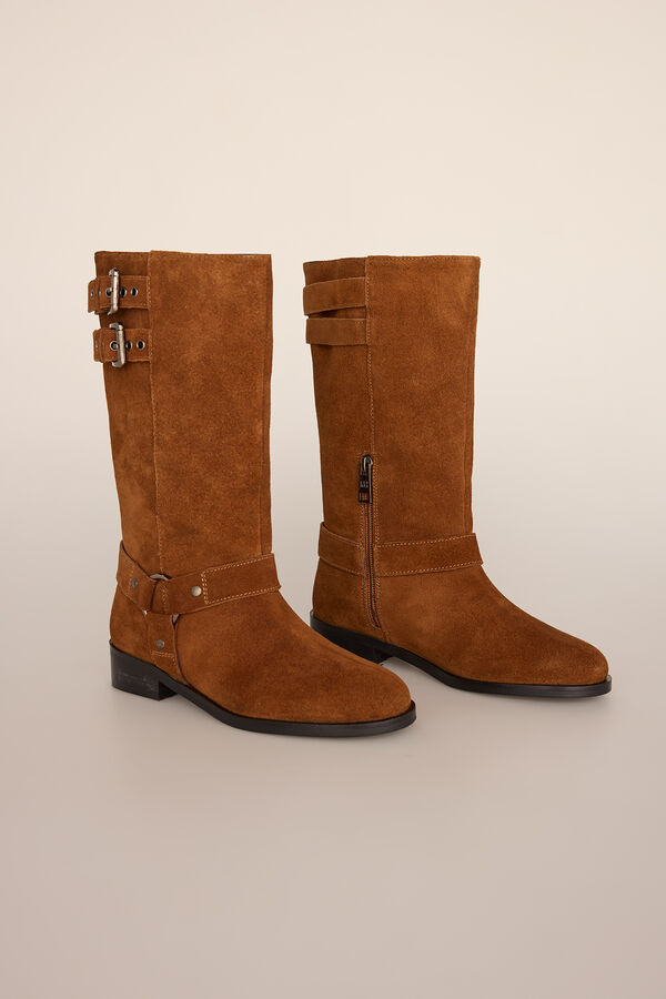 Pedro del Hierro Suede biker boot with buckles Beige